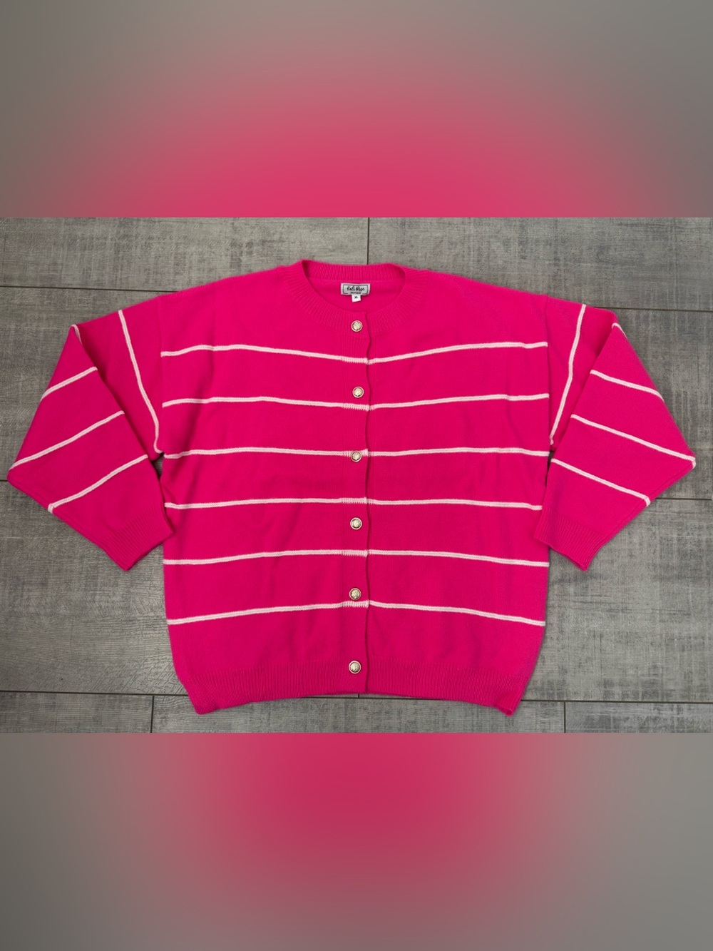 New Women’s Kali Rose Pink Fuchsia Knit Gold Button Front Cardigan XL